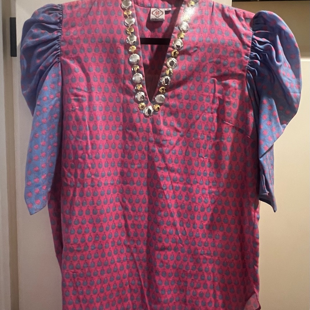 Vibrant Pink and Blue Sheridan French Women's Blouse size M - Picture 4 of 8